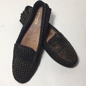 COACH Nixie Black Metallic Dusted Suede Loafers